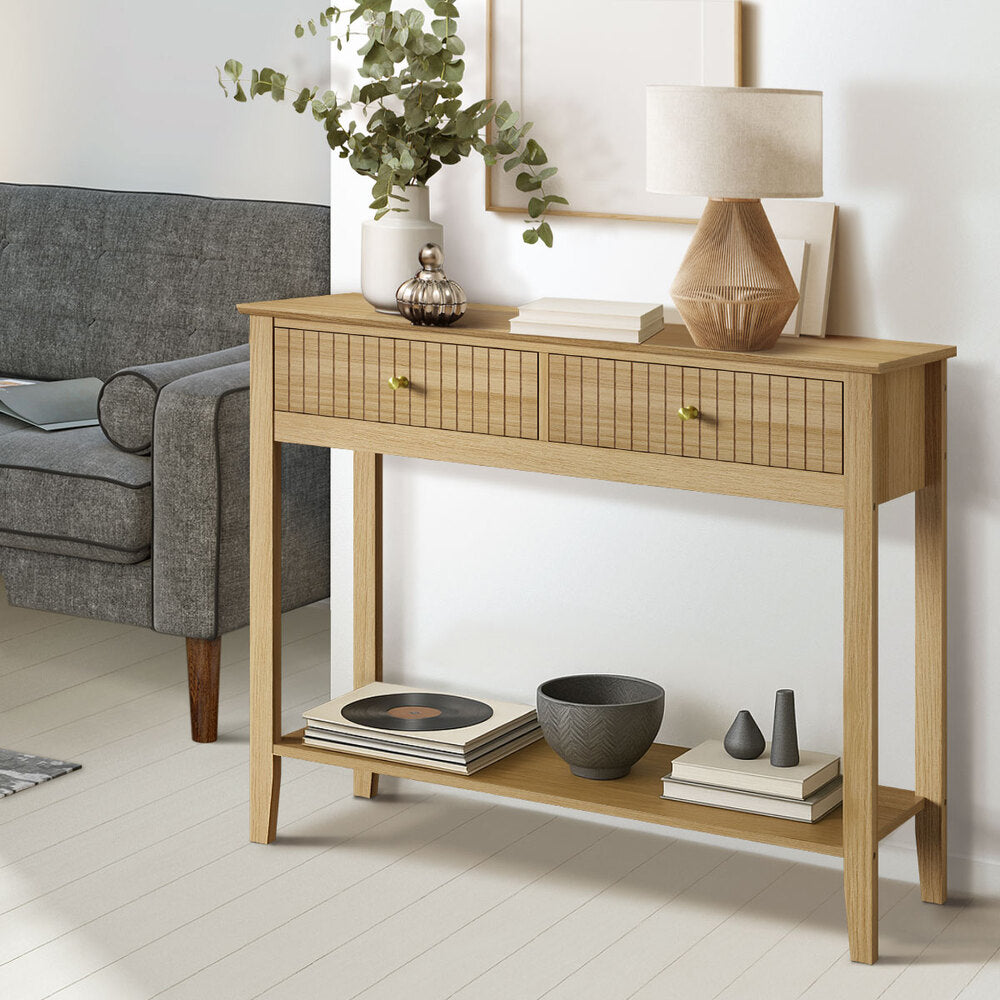 Oikiture 2-tier Console Table 100cm with 2 Storage Drawer-Console Table-PEROZ Accessories