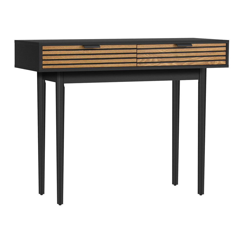 Oikiture Console Table, 100cm Entry Hallway Side Table with 2 Storage Drawer Display Desk Black-Console Tables-PEROZ Accessories