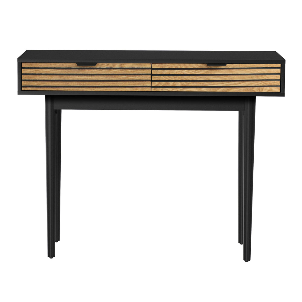 Oikiture Console Table, 100cm Entry Hallway Side Table with 2 Storage Drawer Display Desk Black-Console Tables-PEROZ Accessories