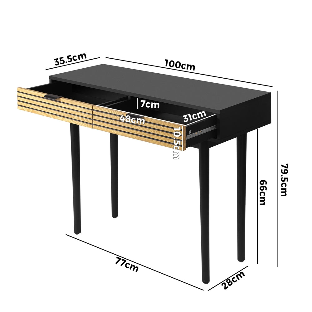 Oikiture Console Table, 100cm Entry Hallway Side Table with 2 Storage Drawer Display Desk Black-Console Tables-PEROZ Accessories