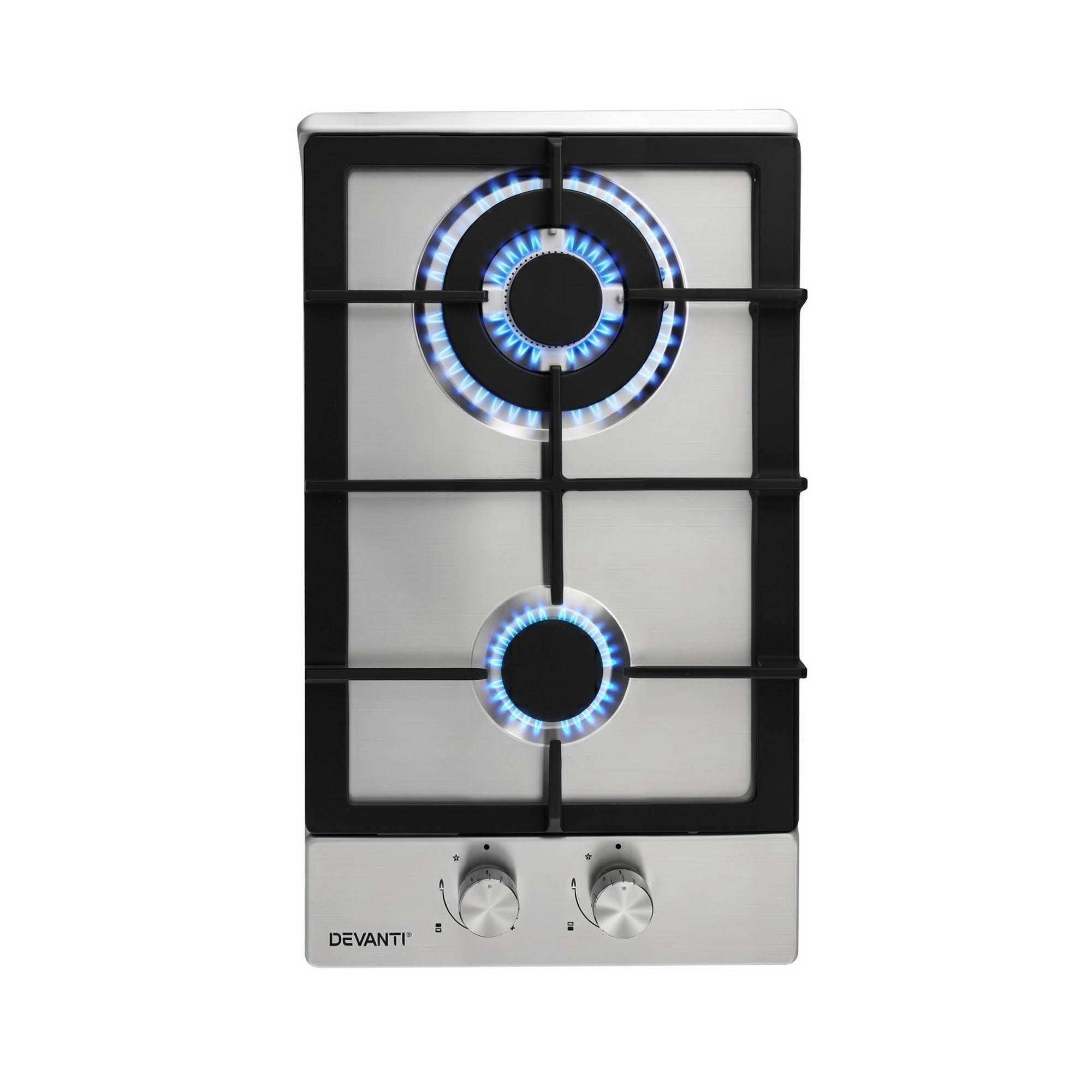 Devanti Gas Cooktop 30cm 2 Burner Silver-Appliances > Kitchen Appliances > Cooktops & Stoves-PEROZ Accessories