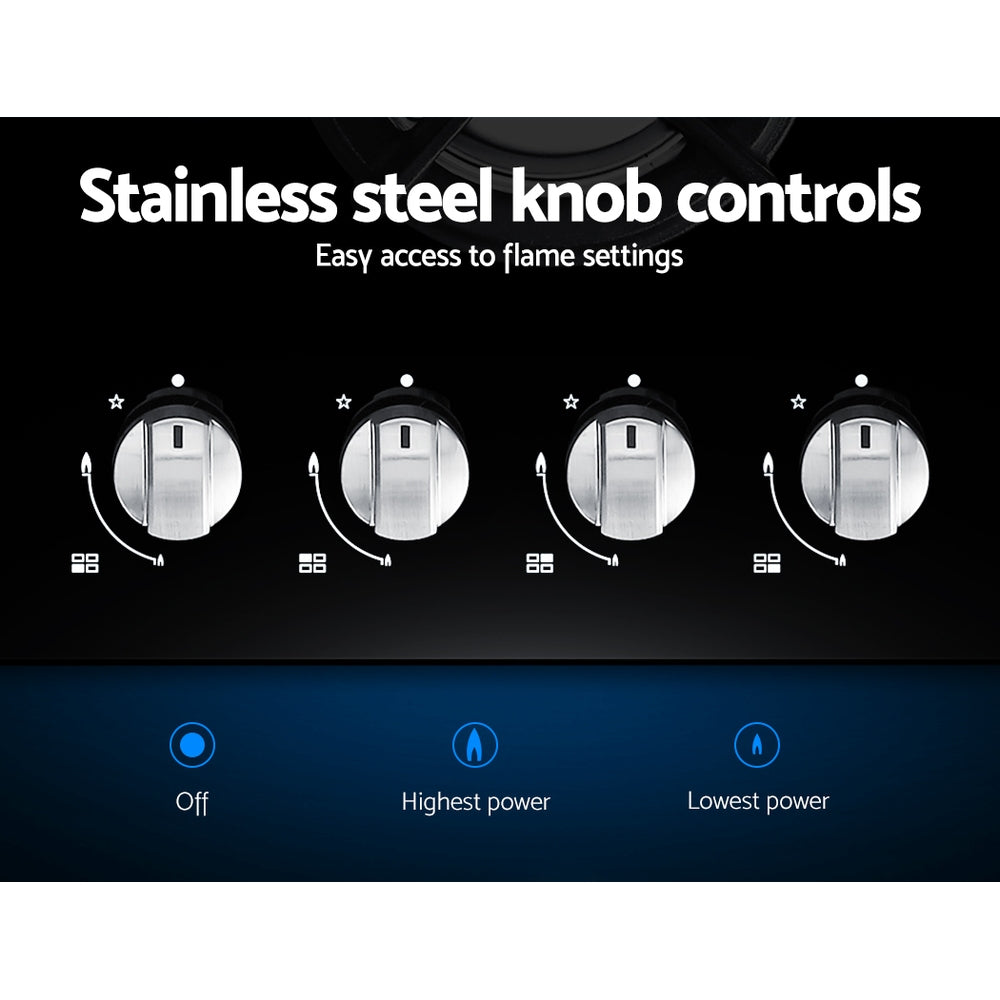 Devanti Gas Cooktop 60cm 4 Burner Black-Appliances > Kitchen Appliances-PEROZ Accessories
