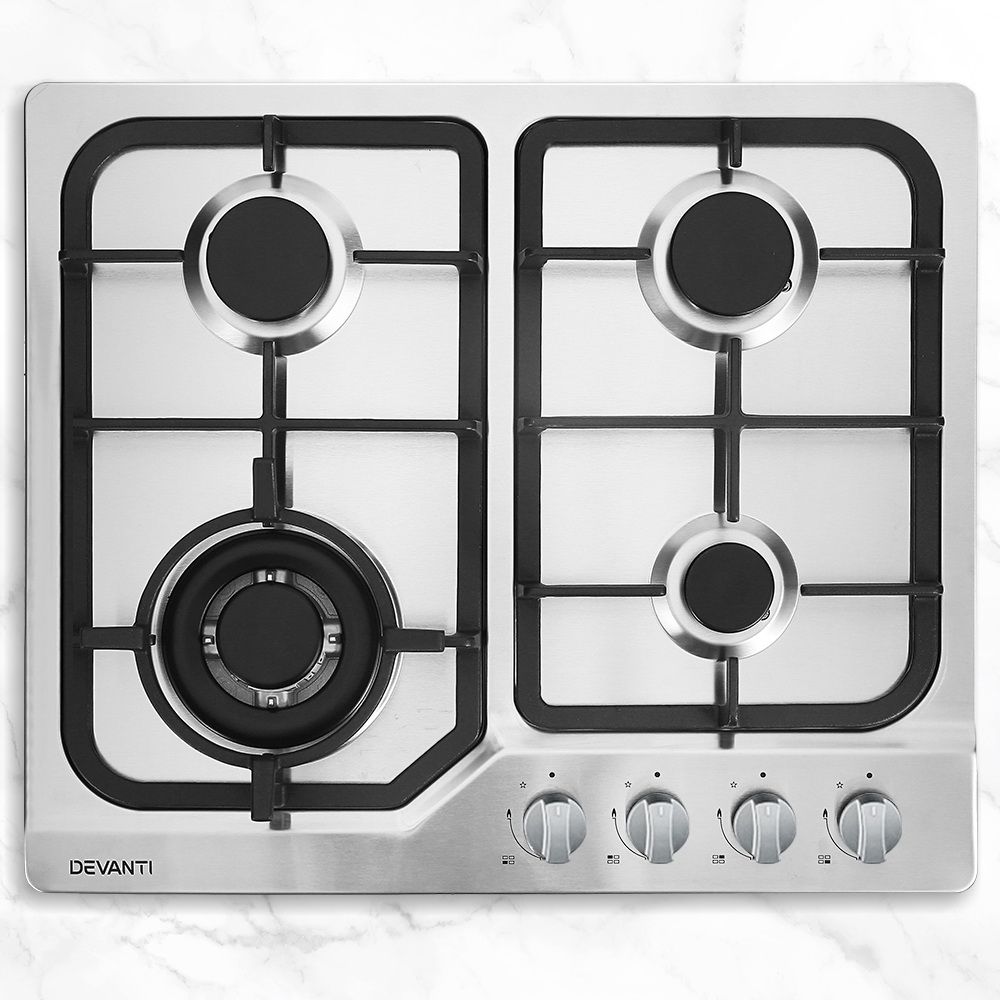 Devanti Gas Cooktop 60cm 4 Burner Silvir-Appliances > Kitchen Appliances-PEROZ Accessories