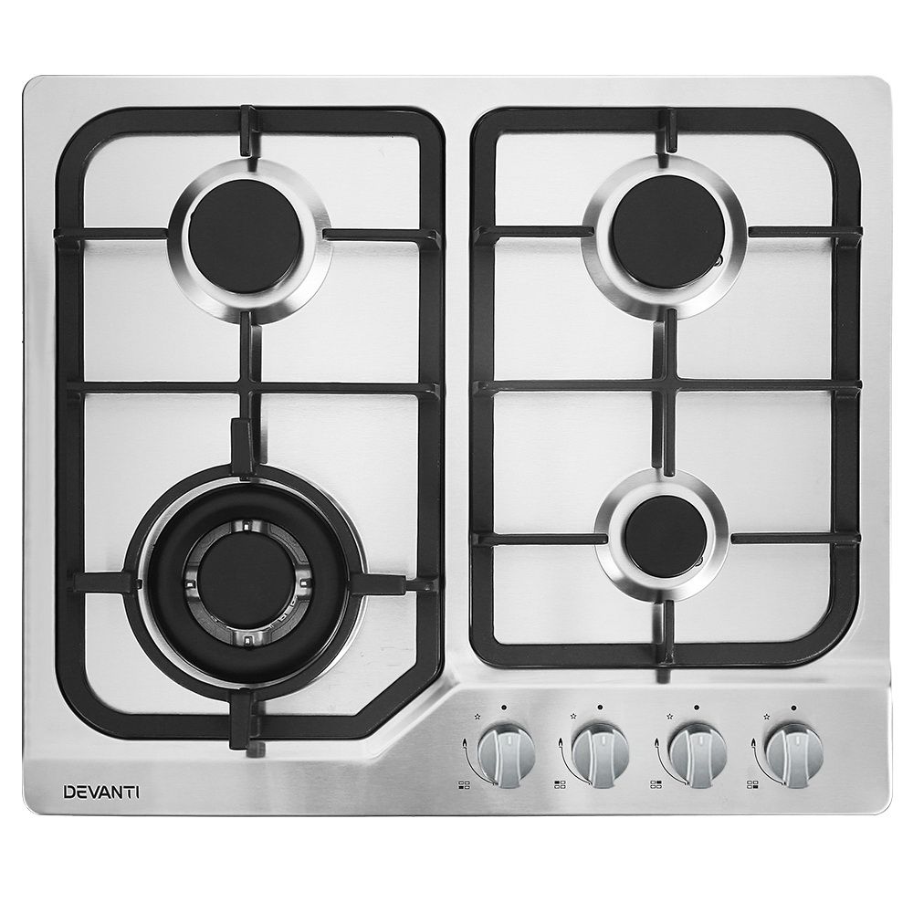 Devanti Gas Cooktop 60cm 4 Burner Silvir-Appliances > Kitchen Appliances-PEROZ Accessories