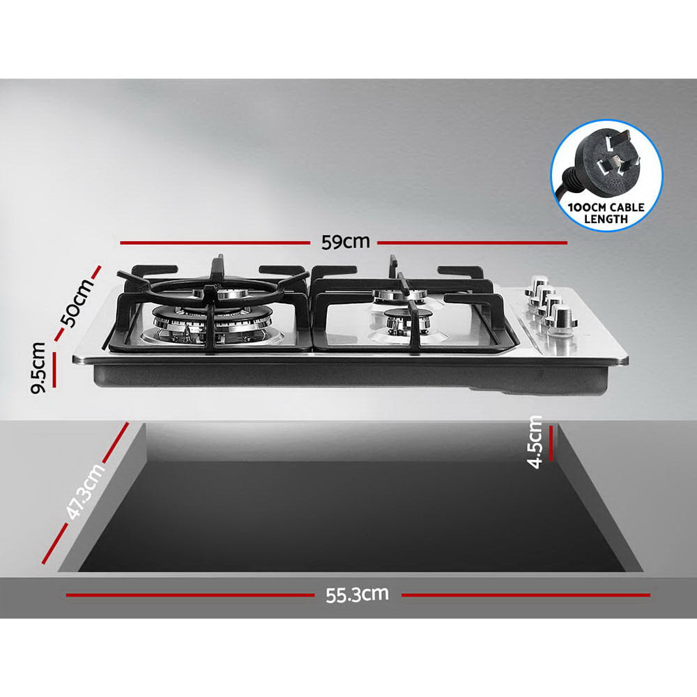 Devanti Gas Cooktop 60cm Stove Hob Silvir-Appliances > Kitchen Appliances-PEROZ Accessories