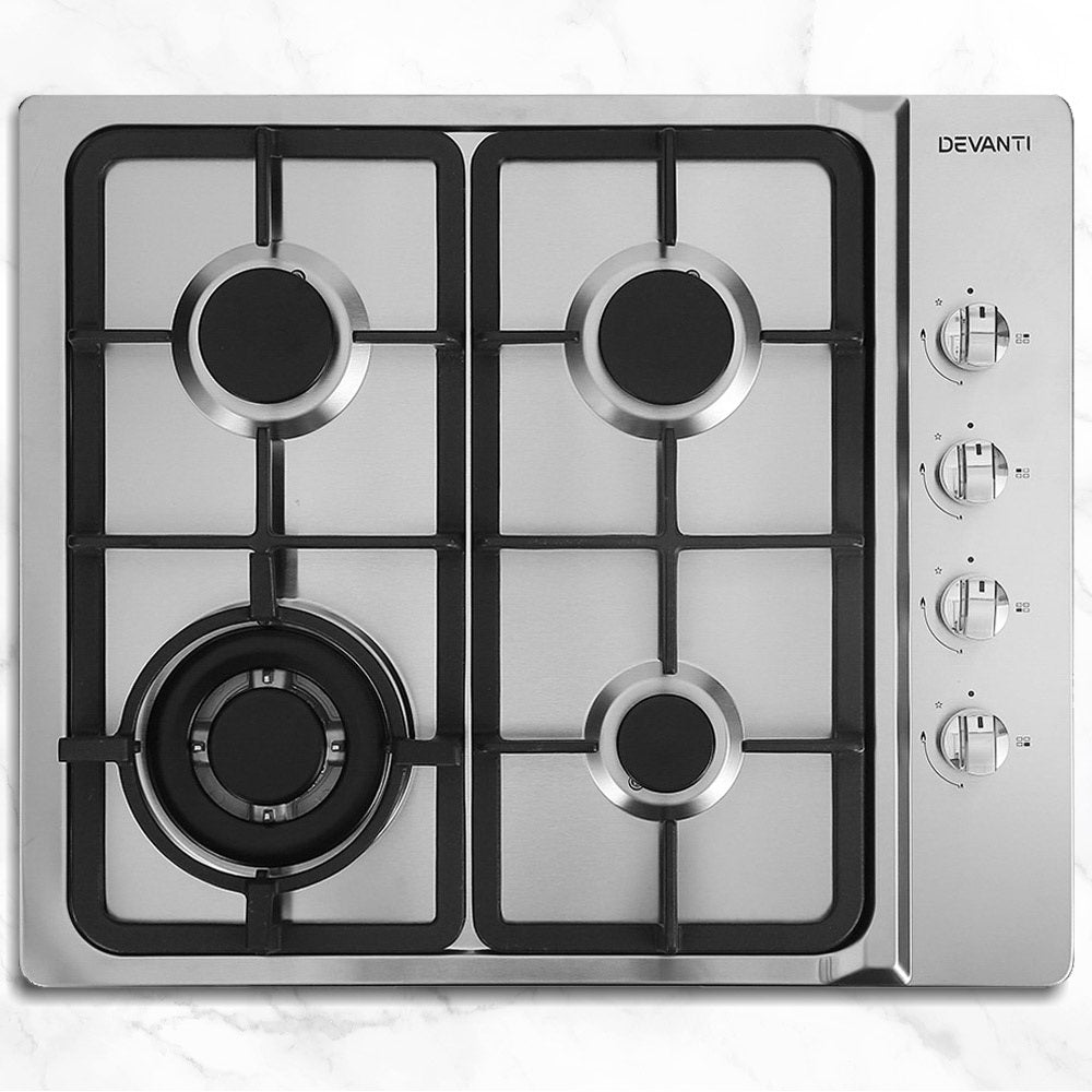 Devanti Gas Cooktop 60cm Stove Hob Silvir-Appliances > Kitchen Appliances-PEROZ Accessories