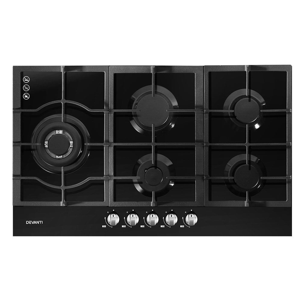 Devanti Gas Cooktop 90cm 5 Burner Black-Appliances > Kitchen Appliances-PEROZ Accessories