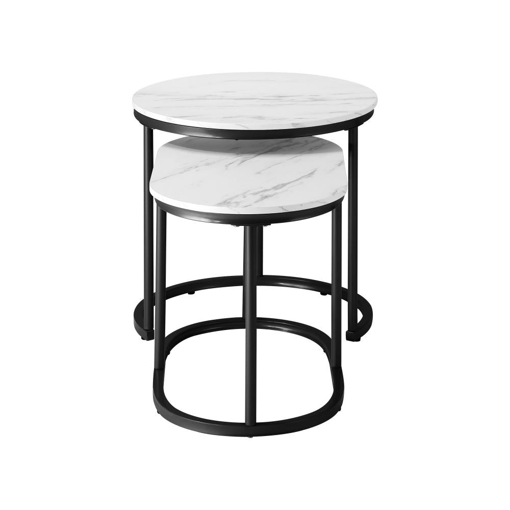 Oikiture Set of 2 Coffee Table Round Oval Marble Nesting Side End Table Black-Coffee Table-PEROZ Accessories