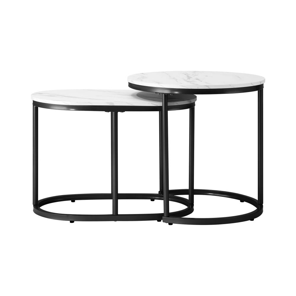 Oikiture Set of 2 Coffee Table Round Oval Marble Nesting Side End Table Black-Coffee Table-PEROZ Accessories