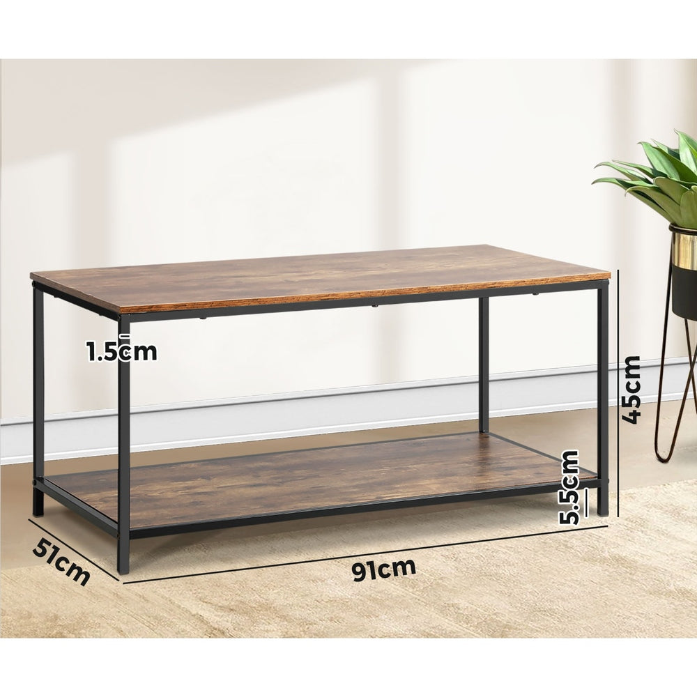 Oikiture Coffee Table Side Table Storage Rack Shelf 2-Tier Industrial Furniture-Coffee Tables-PEROZ Accessories