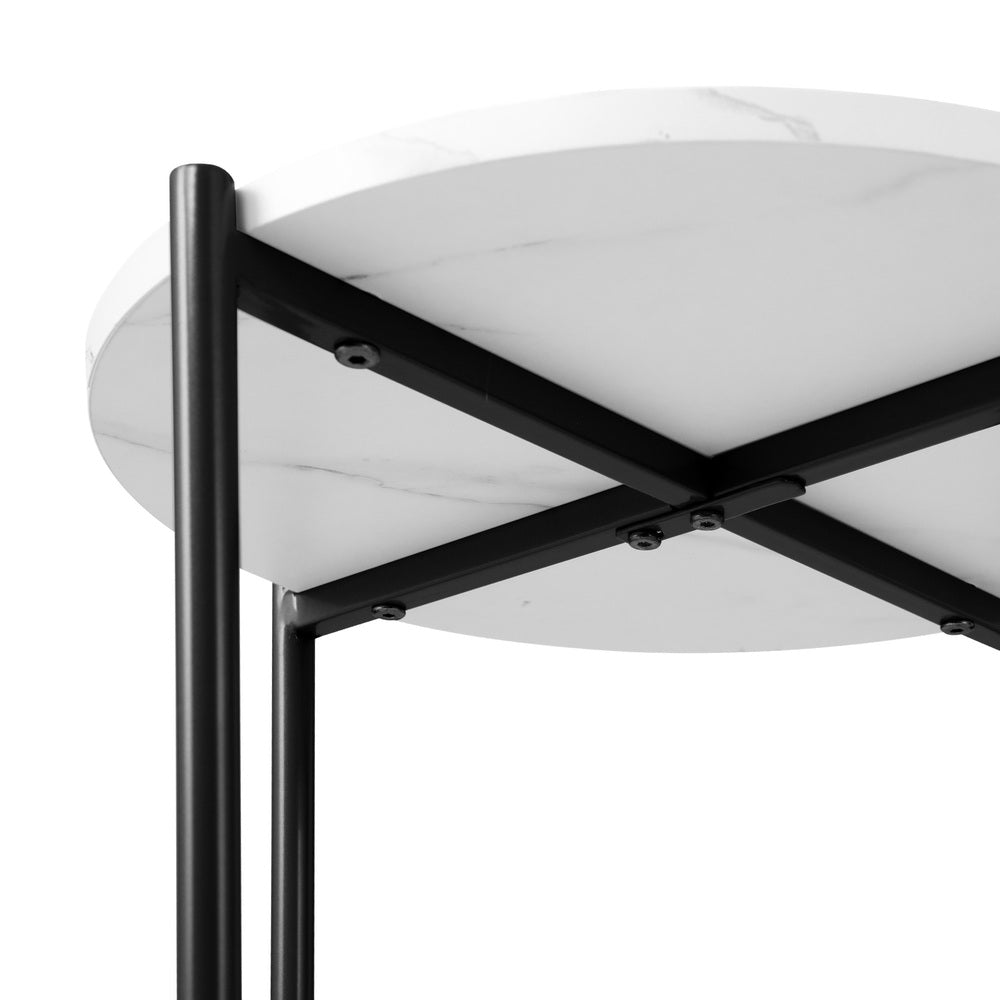 Oikiture Side End Table Coffee Sofa Bedside Nightstand Round Dual-Tier Marble-Coffee Tables-PEROZ Accessories