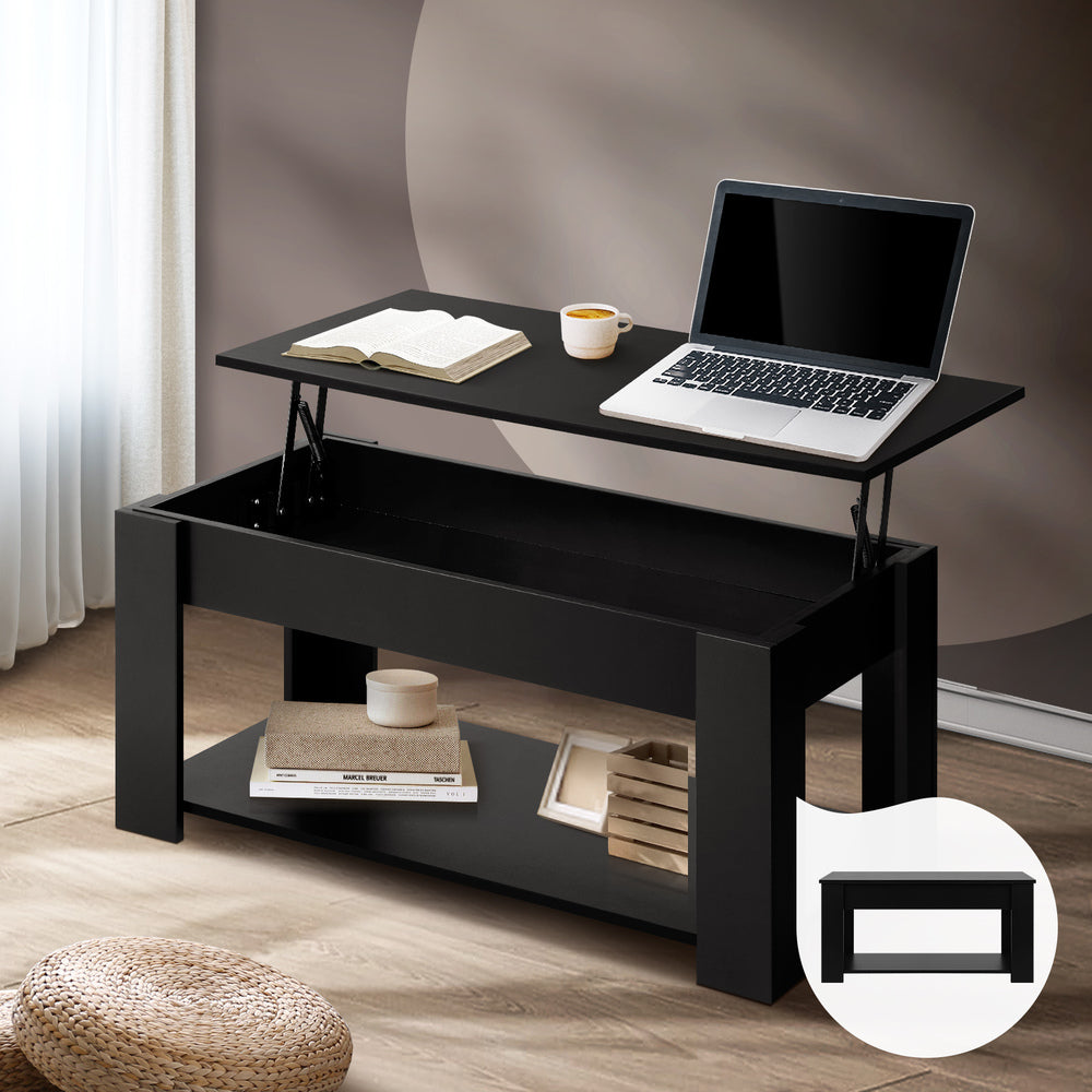 Oikiture Coffee Table with Lift Up Top and Storage Space, Wooden Side Table Black-Coffee Tables-PEROZ Accessories