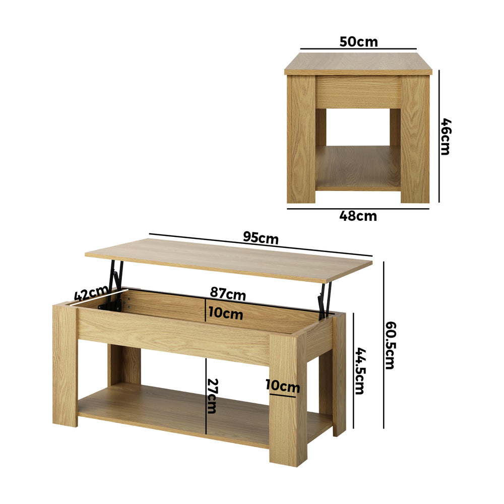 Oikiture Coffee Table with Lift Up Top and Storage Space, Wooden Side Table Beige-Coffee Tables-PEROZ Accessories