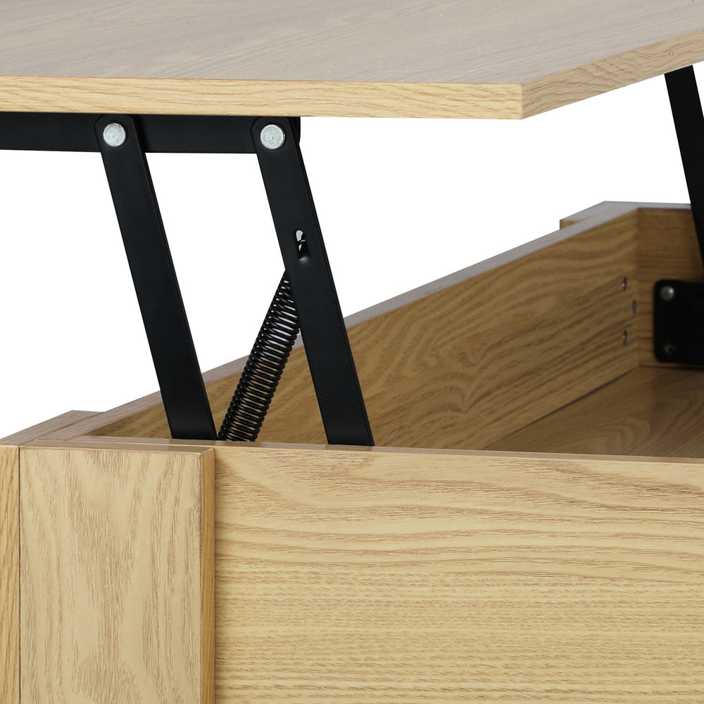 Oikiture Coffee Table with Lift Up Top and Storage Space, Wooden Side Table Beige-Coffee Tables-PEROZ Accessories