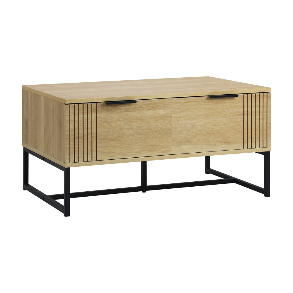 Oikiture Coffee Table with Storage Drawers Wooden Natural-Coffee Tables-PEROZ Accessories
