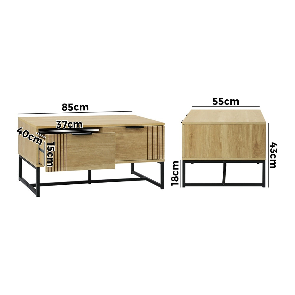 Oikiture Coffee Table with Storage Drawers Wooden Natural-Coffee Tables-PEROZ Accessories