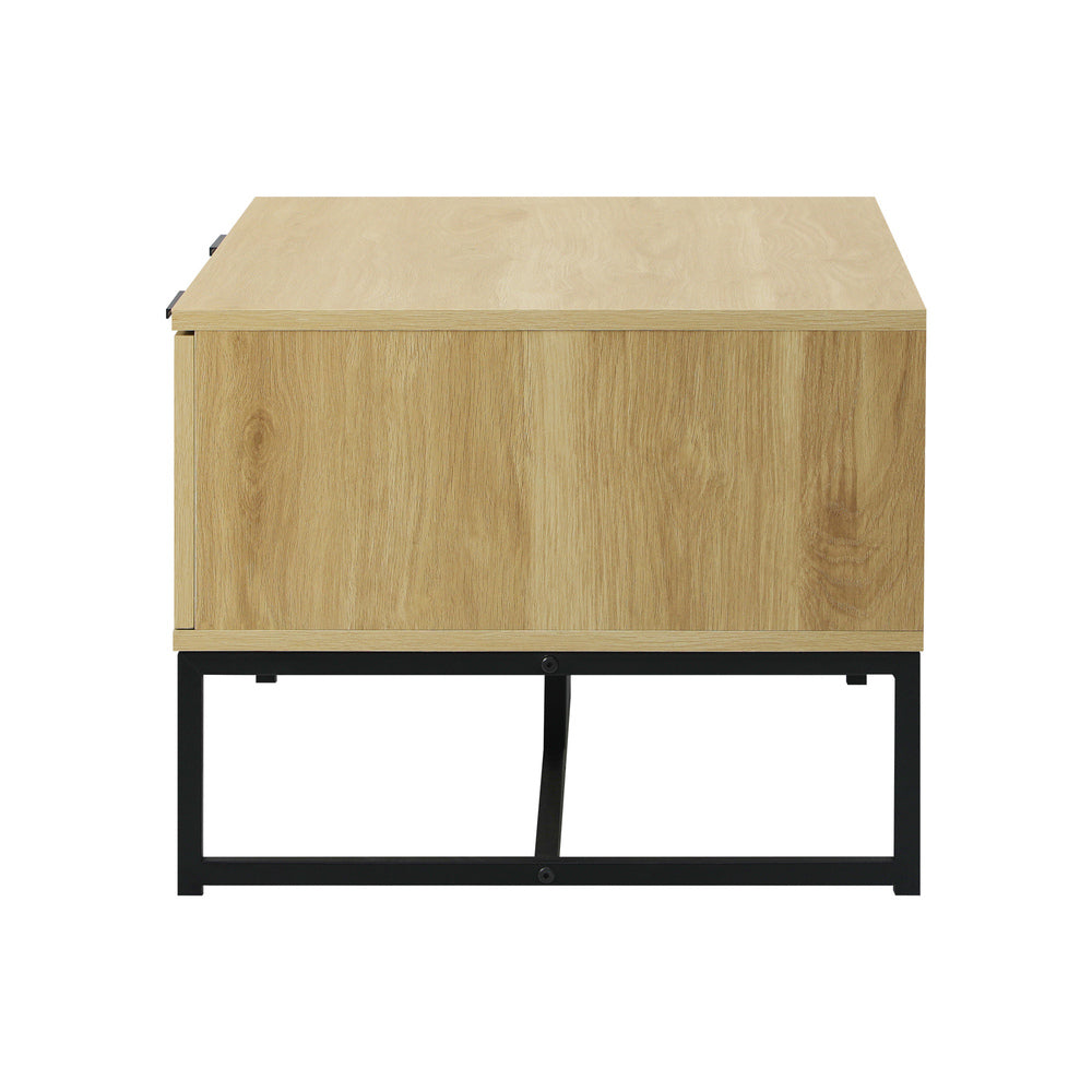 Oikiture Coffee Table with Storage Drawers Wooden Natural-Coffee Tables-PEROZ Accessories