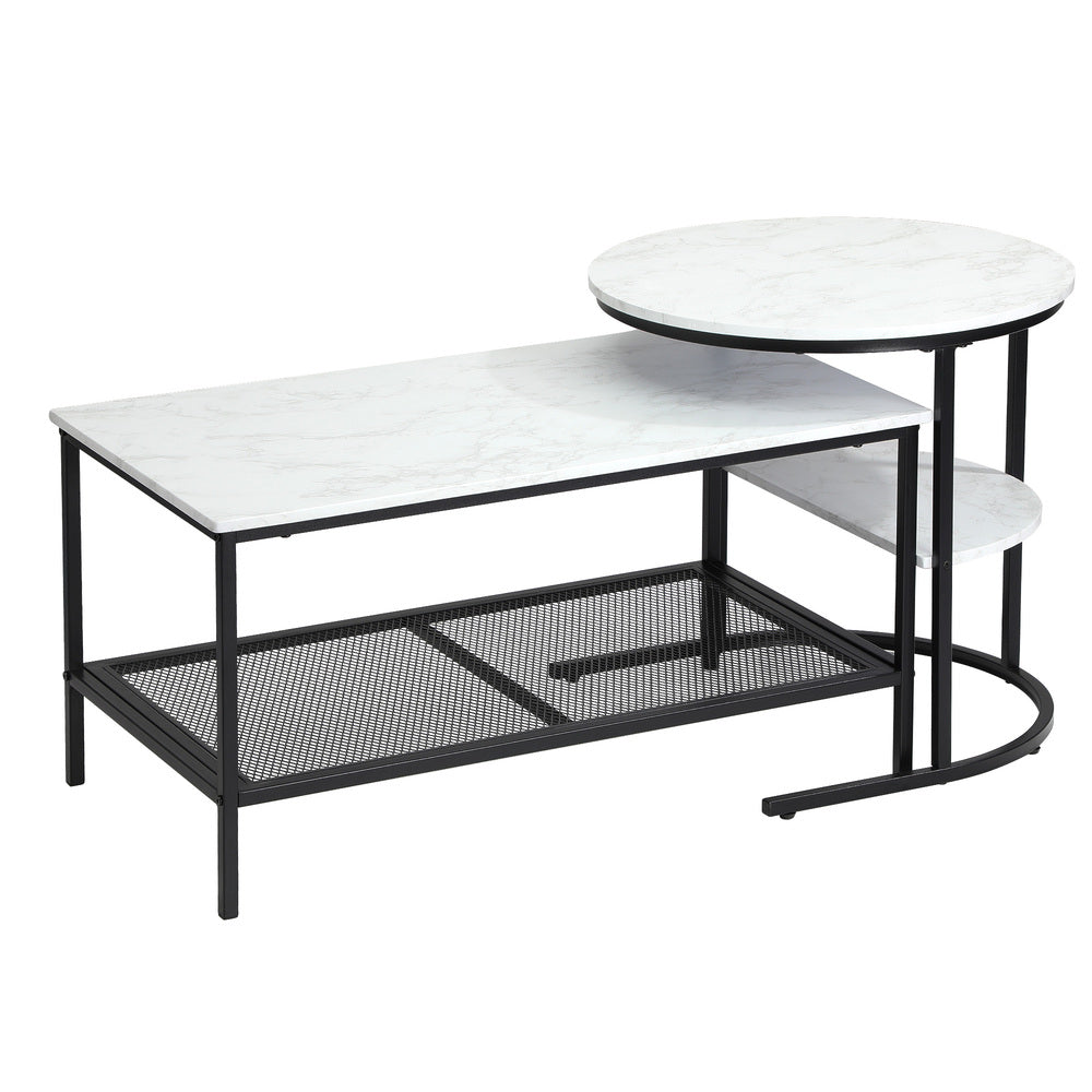 Oikiture Nesting Coffee Table Set of 2 Detachable Faux Marble-Coffee Table-PEROZ Accessories