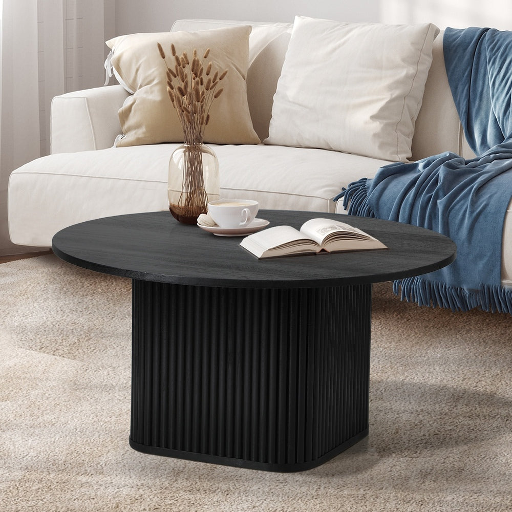 Oikiture Coffee Table Round Wooden Black-Coffee Table-PEROZ Accessories