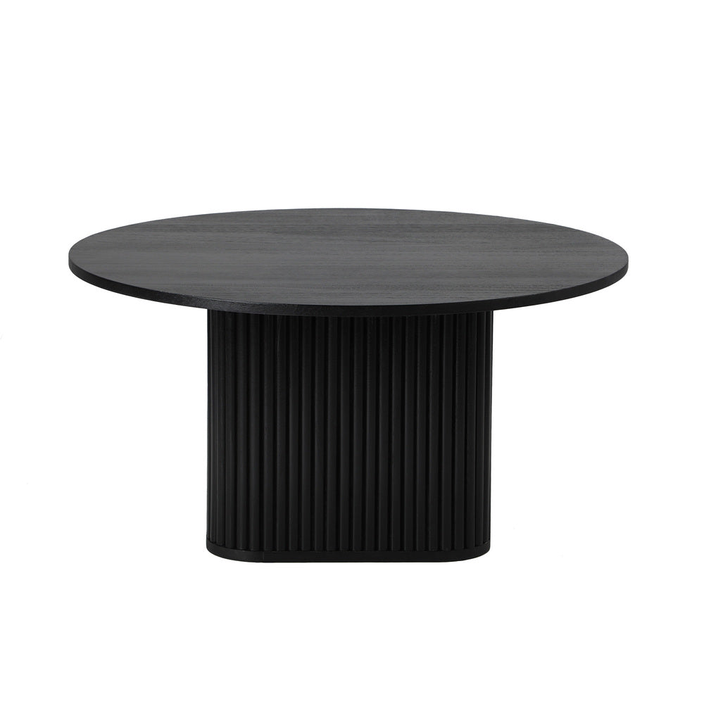 Oikiture Coffee Table Round Wooden Black-Coffee Table-PEROZ Accessories