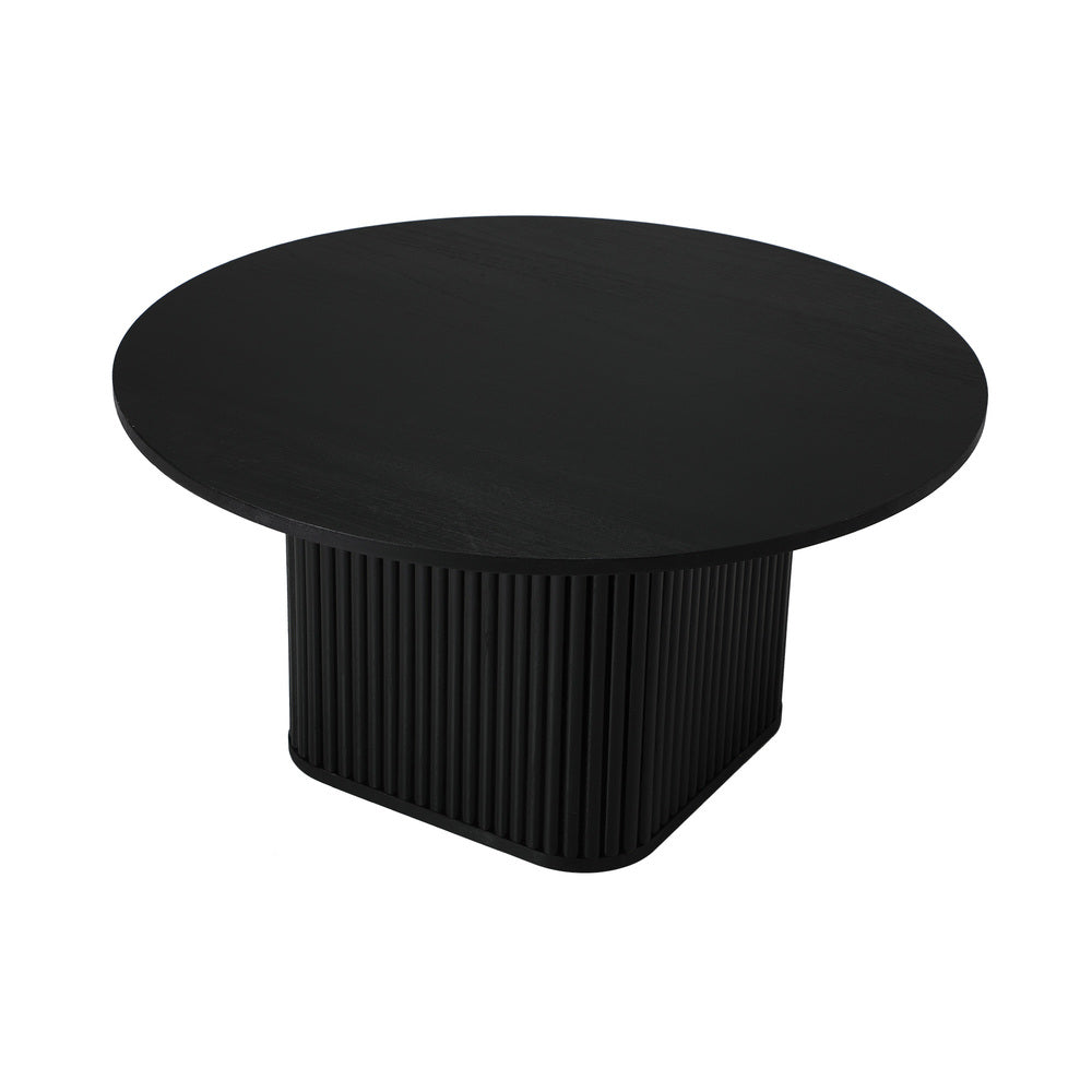 Oikiture Coffee Table Round Wooden Black-Coffee Table-PEROZ Accessories