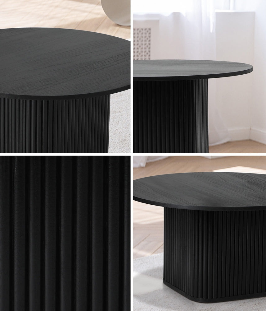 Oikiture Coffee Table Round Wooden Black-Coffee Table-PEROZ Accessories