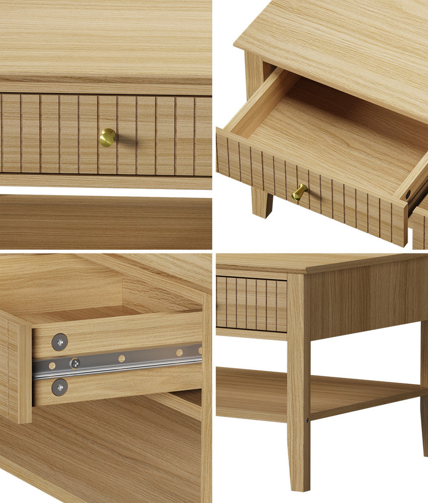 Oikiture Coffee Table with Storage Drawers Open Shelving Natural-Coffee Tables-PEROZ Accessories
