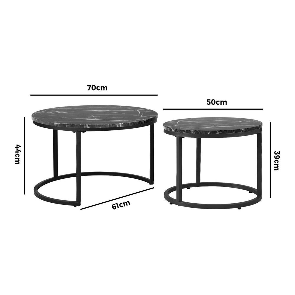 Oikiture Set of 2 Coffee Table Round Nesting Side End Table Black-Coffee Tables-PEROZ Accessories