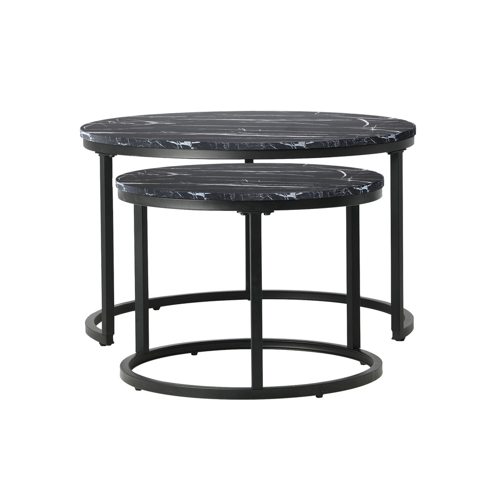 Oikiture Set of 2 Coffee Table Round Nesting Side End Table Black-Coffee Tables-PEROZ Accessories