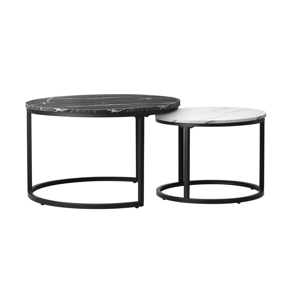 Oikiture Nesting Coffee Table Round Marble Black&White-Coffee Tables-PEROZ Accessories