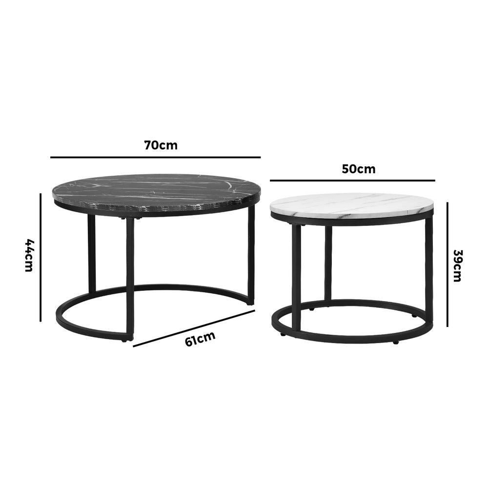Oikiture Nesting Coffee Table Round Marble Black&White-Coffee Tables-PEROZ Accessories