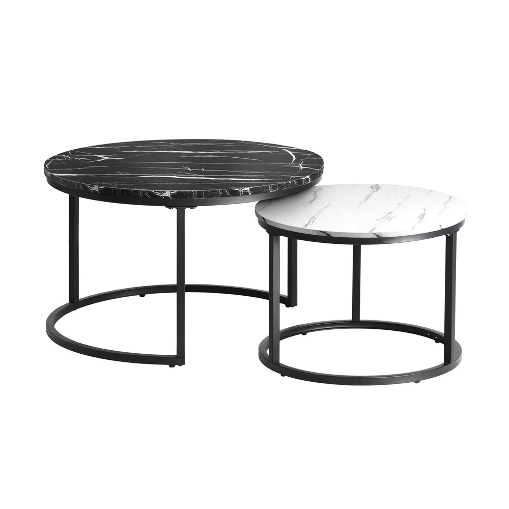 Oikiture Nesting Coffee Table Round Marble Black&White-Coffee Tables-PEROZ Accessories