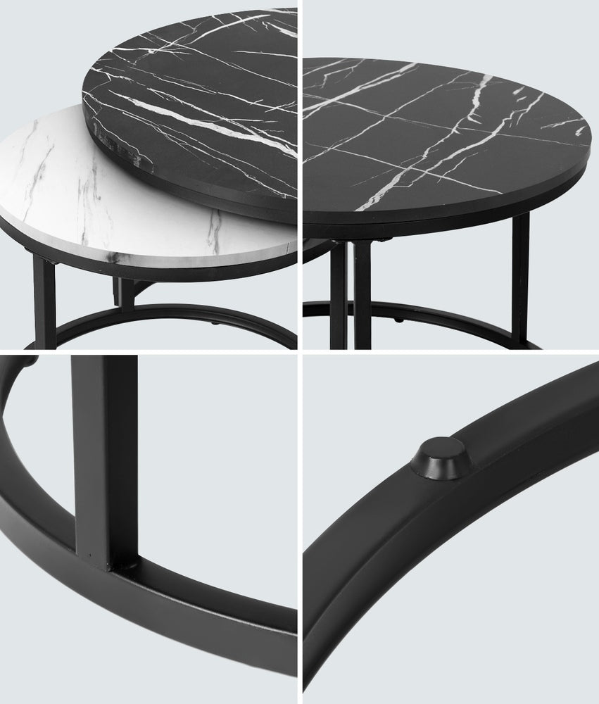 Oikiture Nesting Coffee Table Round Marble Black&White-Coffee Tables-PEROZ Accessories