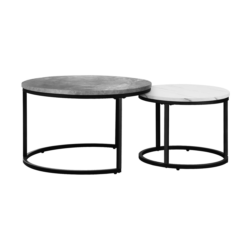Oikiture Nesting Coffee Table Round Marble Grey&White-Coffee Tables-PEROZ Accessories