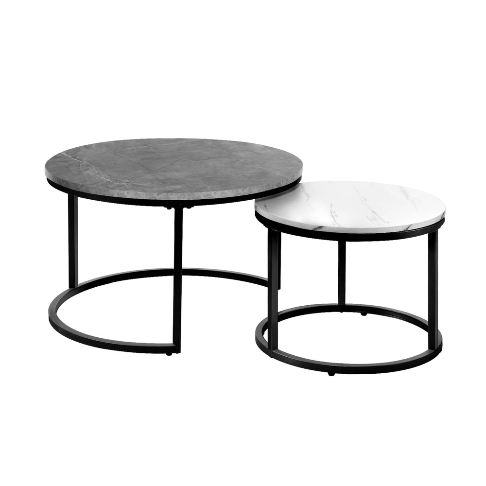 Oikiture Nesting Coffee Table Round Marble Grey&White-Coffee Tables-PEROZ Accessories