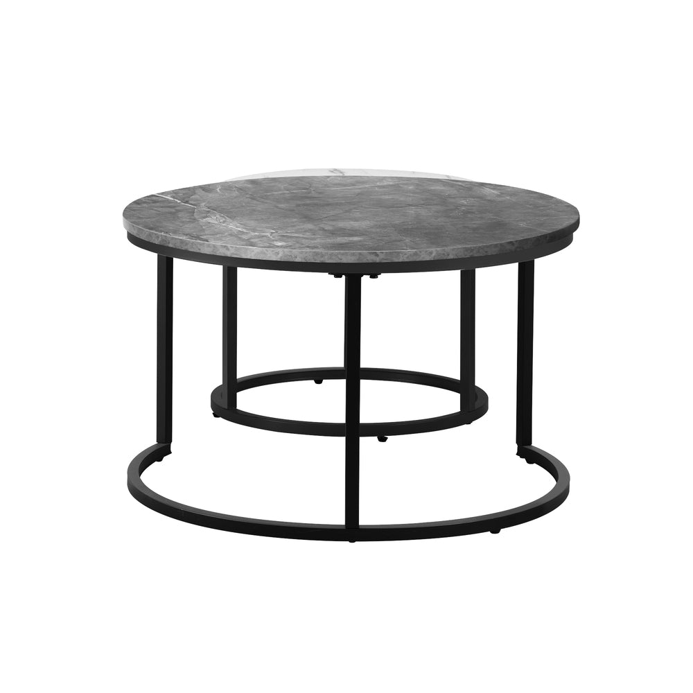 Oikiture Nesting Coffee Table Round Marble Grey&White-Coffee Tables-PEROZ Accessories