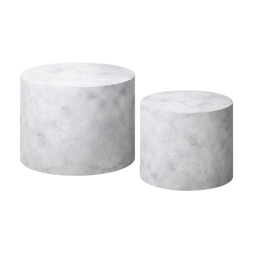 Oikiture Round Coffee Table Set of 2 Marble Effect White-Coffee Table-PEROZ Accessories