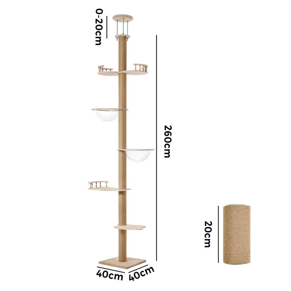 Alopet Cat Tree Wood Tower Scratching 300cm Post Floor to Ceiling-Cat Tree-PEROZ Accessories