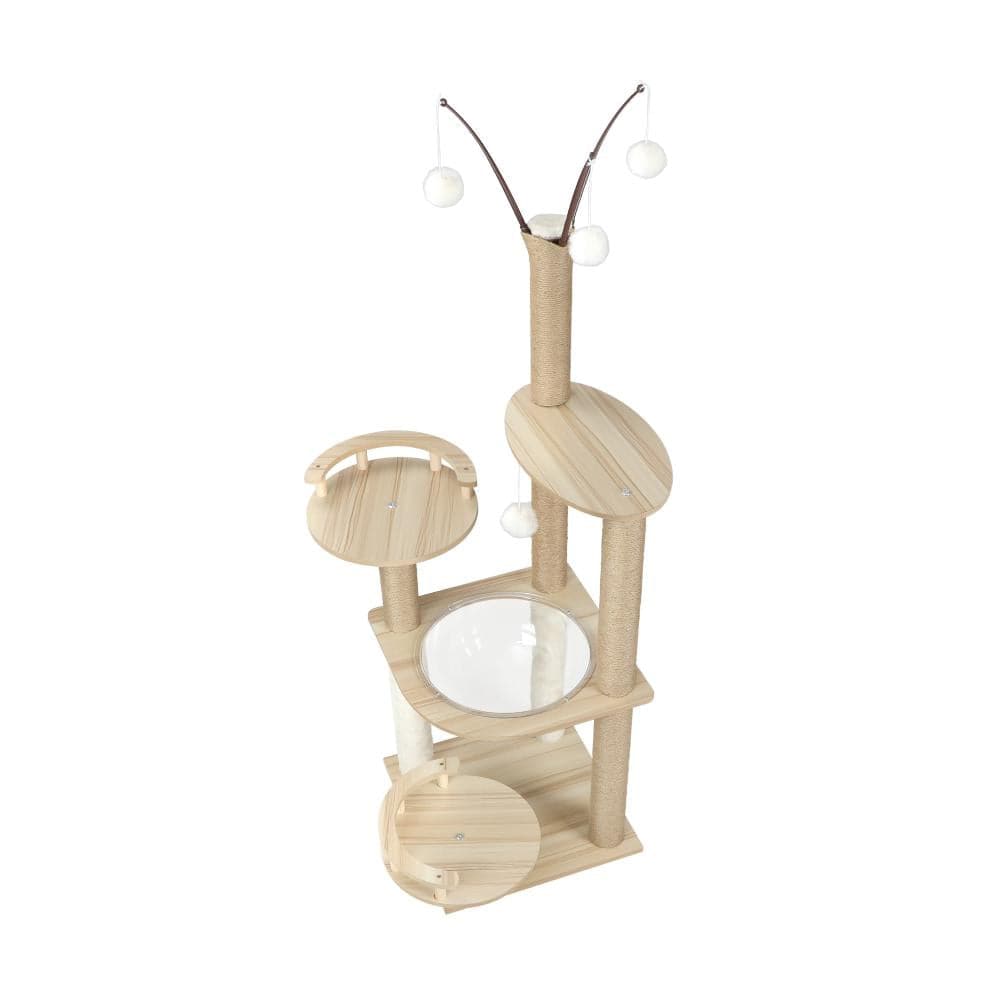 Alopet 132cm Cat Tree Wooden Cat Tower with Cat Scratching Post and Acrylic Bowl-Cat Tree-PEROZ Accessories