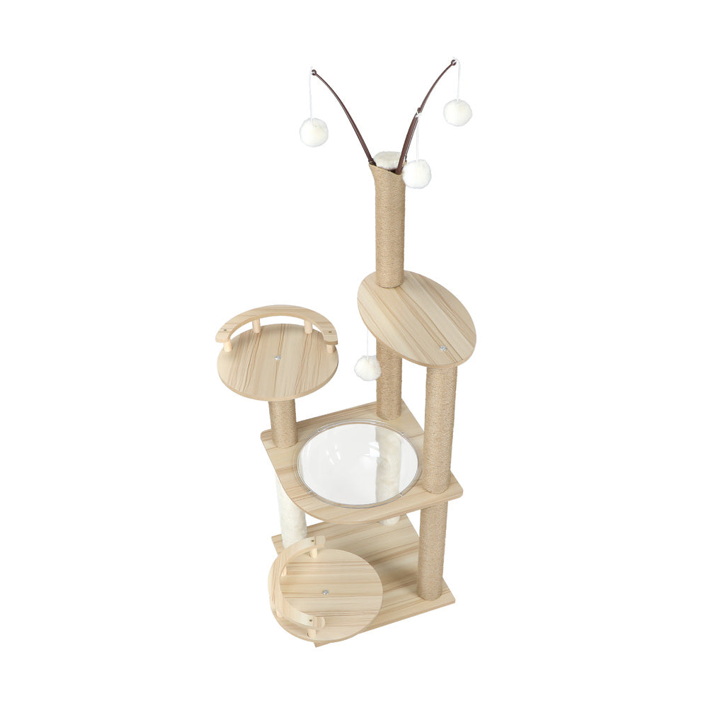 Alopet 132cm Cat Tree Wooden Cat Tower with Cat Scratching Post and Acrylic Bowl-Cat Trees-PEROZ Accessories