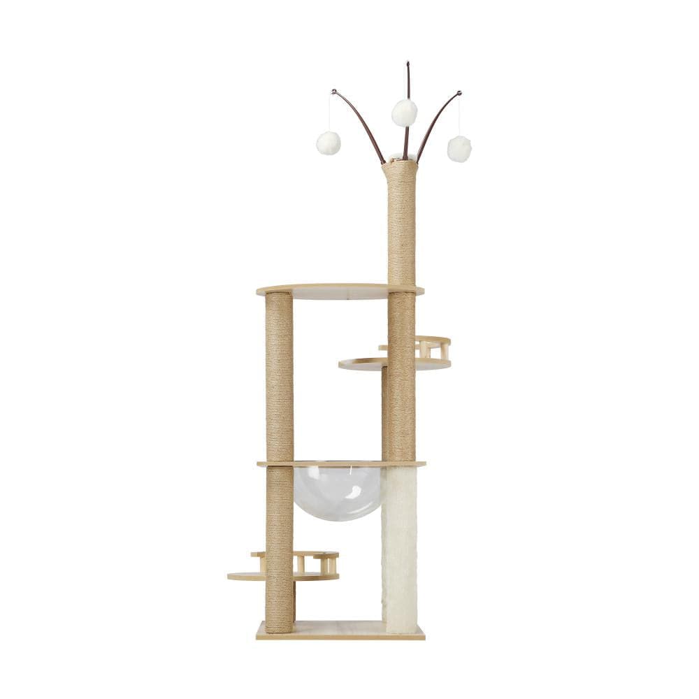 Alopet 132cm Cat Tree Wooden Cat Tower with Cat Scratching Post and Acrylic Bowl-Cat Tree-PEROZ Accessories