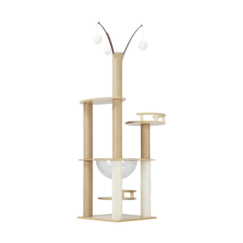 Alopet 132cm Cat Tree Wooden Cat Tower with Cat Scratching Post and Acrylic Bowl-Cat Tree-PEROZ Accessories
