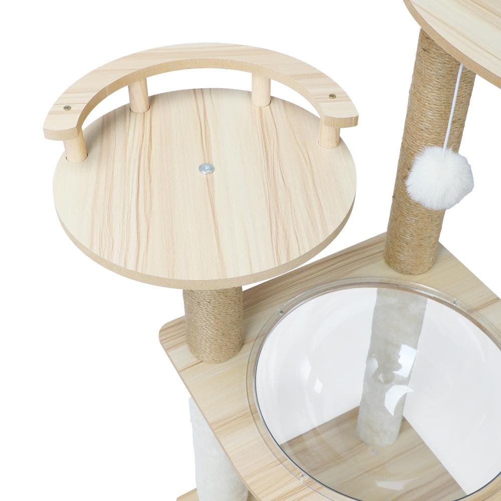 Alopet 132cm Cat Tree Wooden Cat Tower with Cat Scratching Post and Acrylic Bowl-Cat Tree-PEROZ Accessories