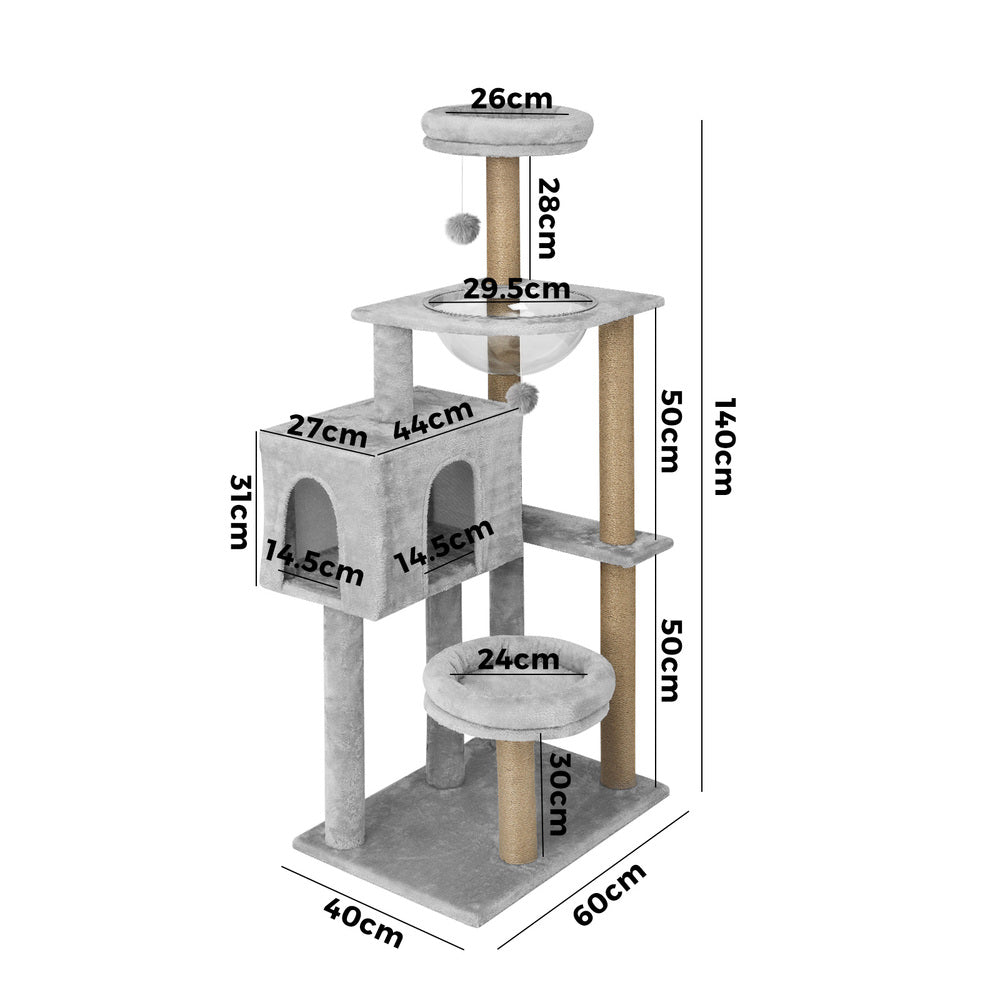 Alopet 140cm Cat Tree, Grey Cat Tower Cat Scratching Post-Cat Trees-PEROZ Accessories