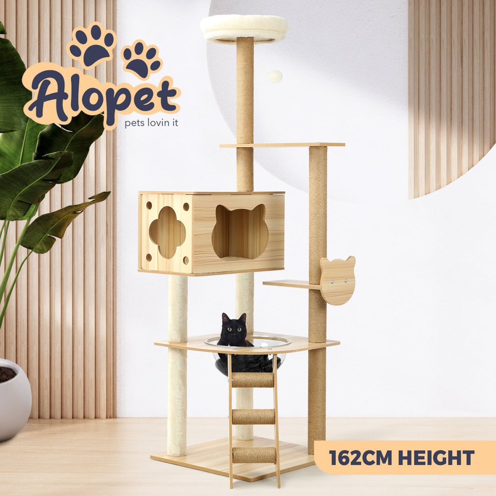 Alopet 162cm Wooden Cat Tree with Ladder, Cat Condo and Scratching Post Cat Tower-Cat Trees-PEROZ Accessories
