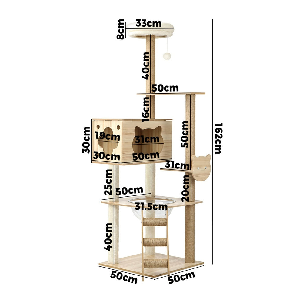 Alopet 162cm Wooden Cat Tree with Ladder, Cat Condo and Scratching Post Cat Tower-Cat Trees-PEROZ Accessories