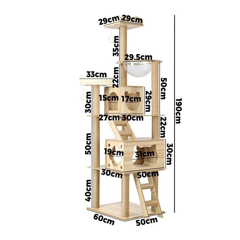 Alopet 190cm Wooden Cat Tree with Ladder, Cat Condo and Scratching Post Cat Tower-Cat Trees-PEROZ Accessories
