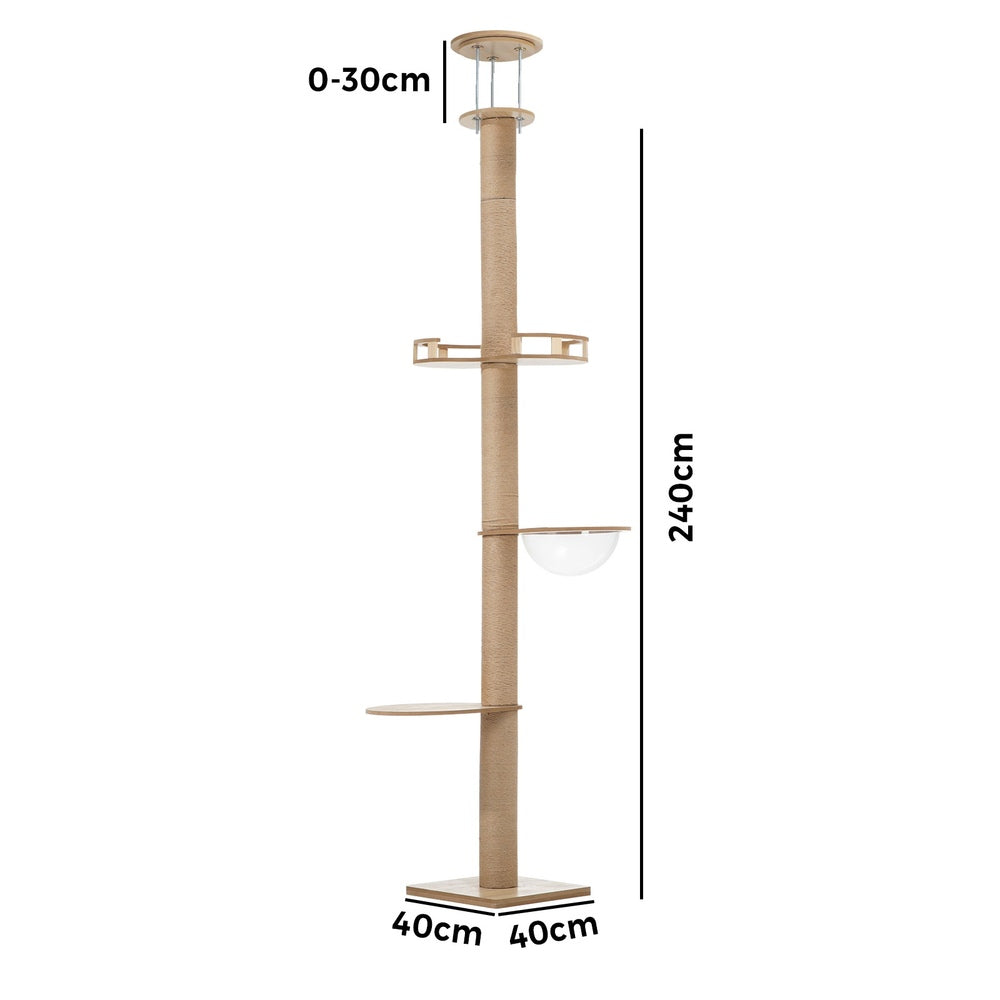 Alopet Cat Tree Wood Tower Scratching 270cm Post Floor to Ceiling-Cat Tree-PEROZ Accessories