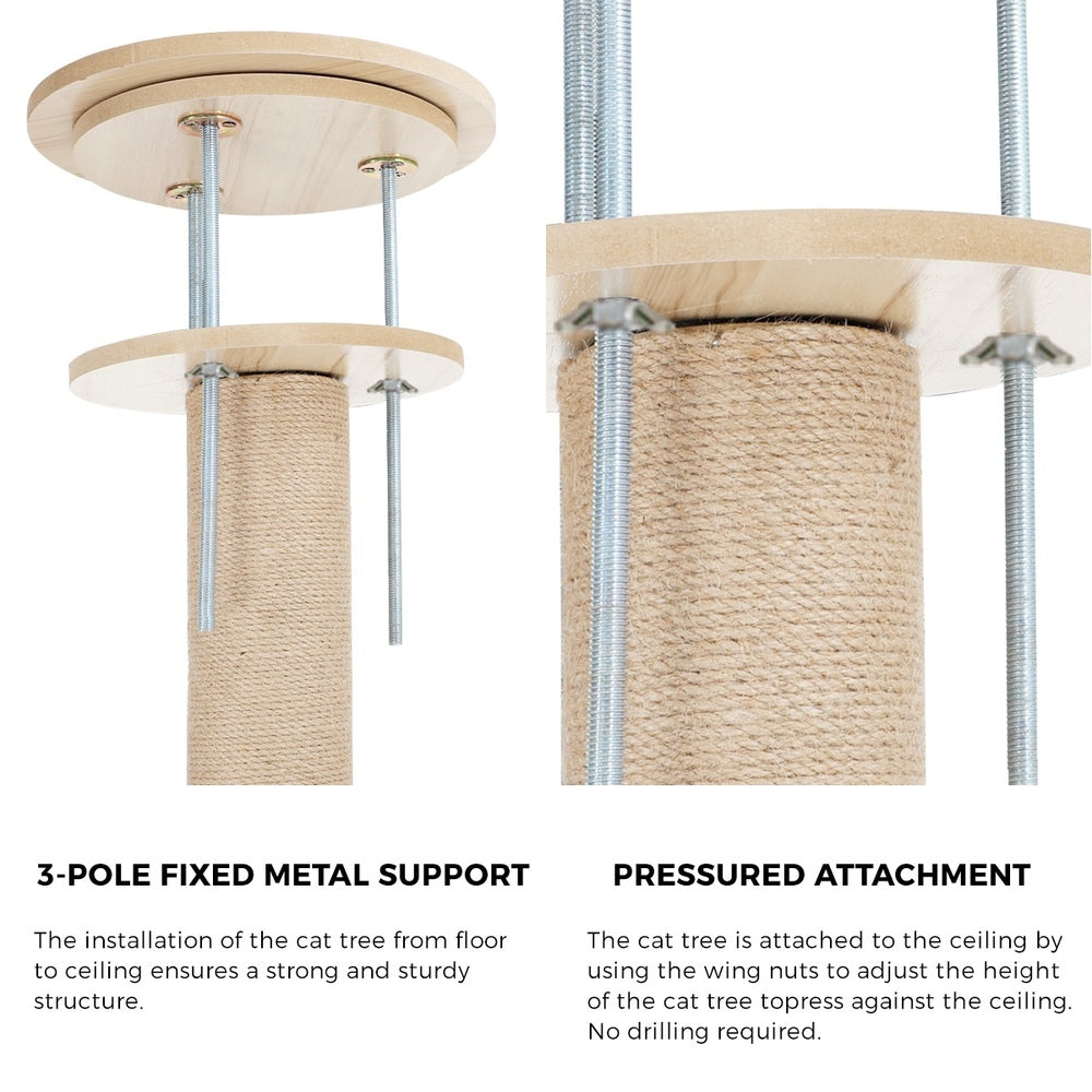 Alopet Cat Tree Wood Tower Scratching 270cm Post Floor to Ceiling-Cat Tree-PEROZ Accessories