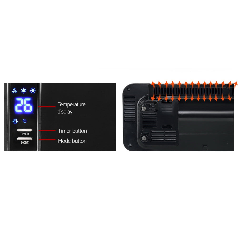 Devanti 2000W Wall Mounted Panel Heater - Black-Heaters-PEROZ Accessories